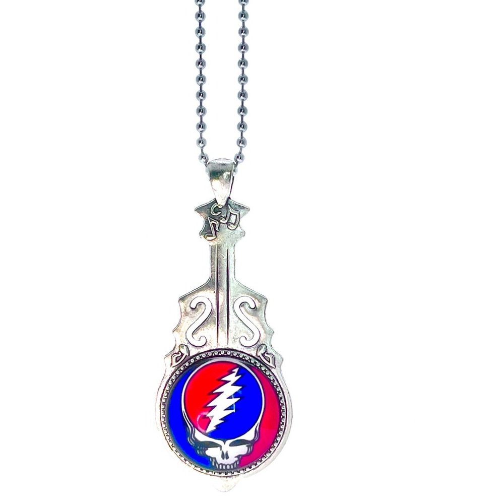 Grateful Dead Steal Your Face Guitar Pendant Necklace Jerry Garcia Deadhead Rock
